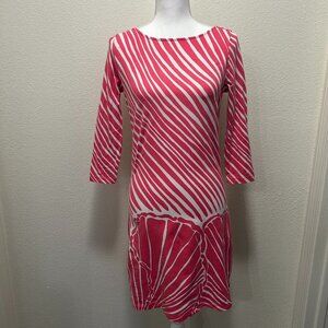 Lily Pulitzer pink and white dress, long sleeve, scoop back, small